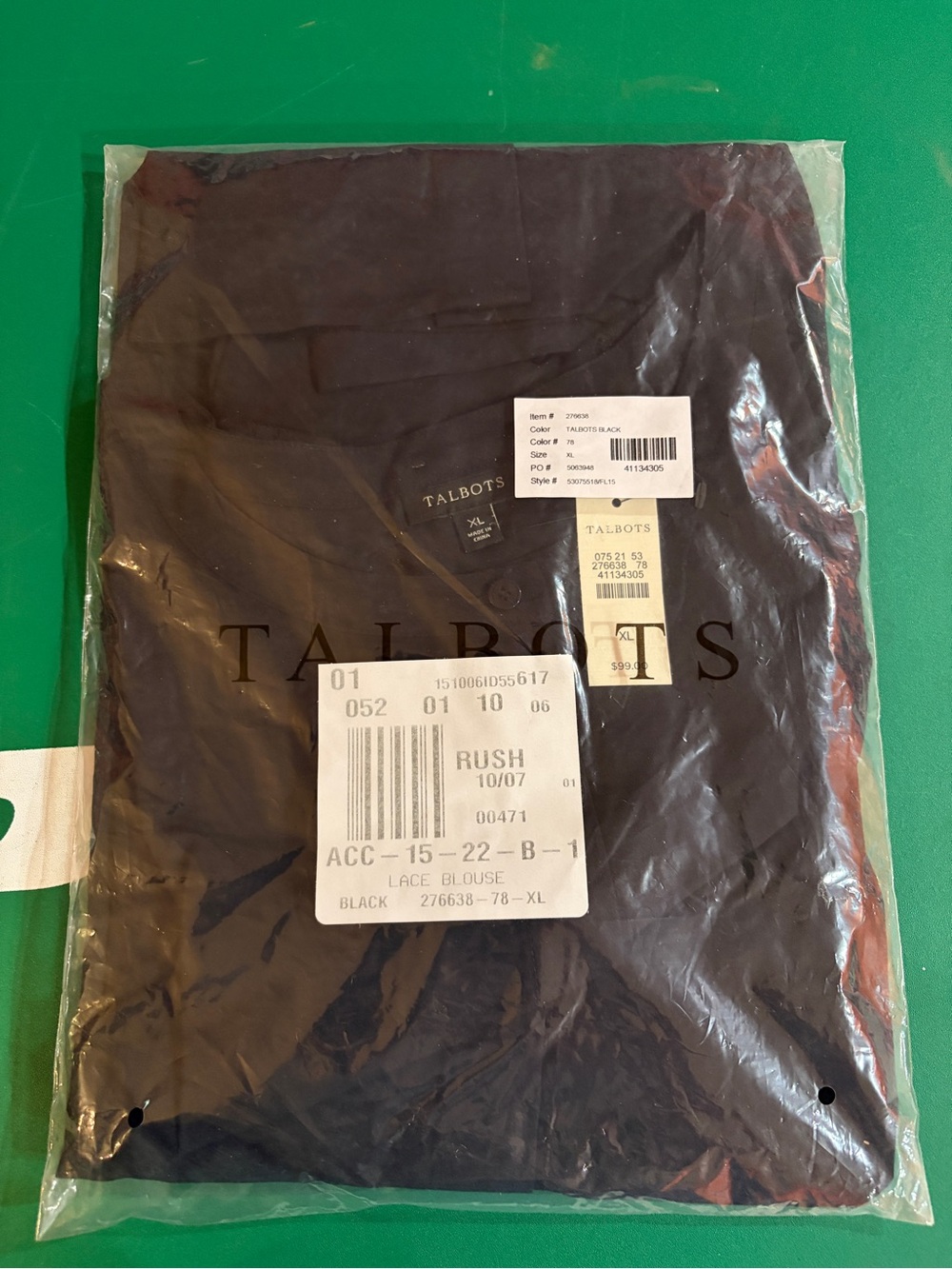 NWT Talbots Black Lace Blouse XL